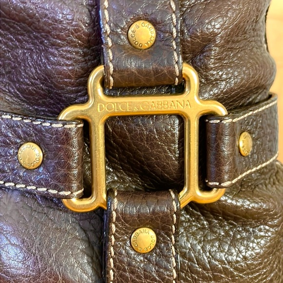 🇮🇹 Dolce & Gabbana Chocolate Brown Pebbled Leather High Riding Boots, Size 41 - Picture 5 of 16